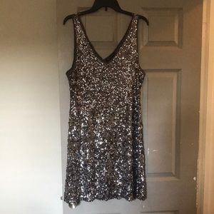 Sleeveless silver sequin cocktail dress